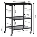 3-Tier Rolling Microwave Stand - Rustic Industrial Baker's Rack with 10 Hooks for Kitchen Storage