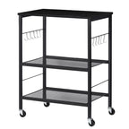3-Tier Rolling Microwave Stand - Rustic Industrial Baker's Rack with 10 Hooks for Kitchen Storage