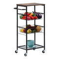 4-Tier Rolling Fruit & Vegetable Basket Cart - Mesh Wire Storage Trolley with Wood Top and Side Handle