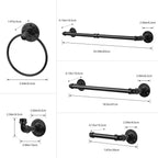 10/7-Piece Industrial Pipe Bathroom Hardware Set - Matte Black Towel Bar, Towel Ring, and Robe Hooks