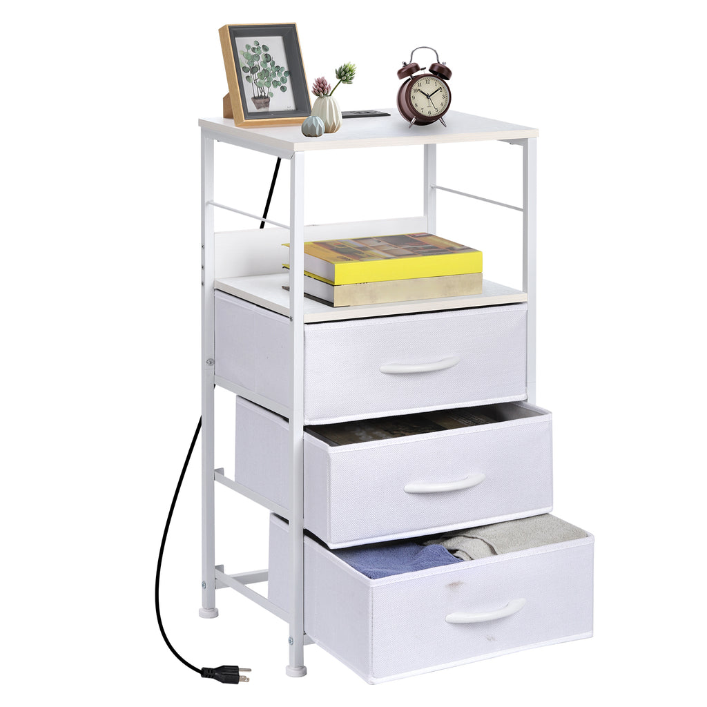 3-Drawer Tall Nightstand with Charging Station - Bedside Table with USB & Outlets for Bedroom, Black,