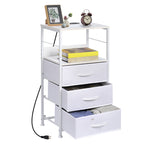 3-Drawer Tall Nightstand with Charging Station - Bedside Table with USB & Outlets for Bedroom, Black,