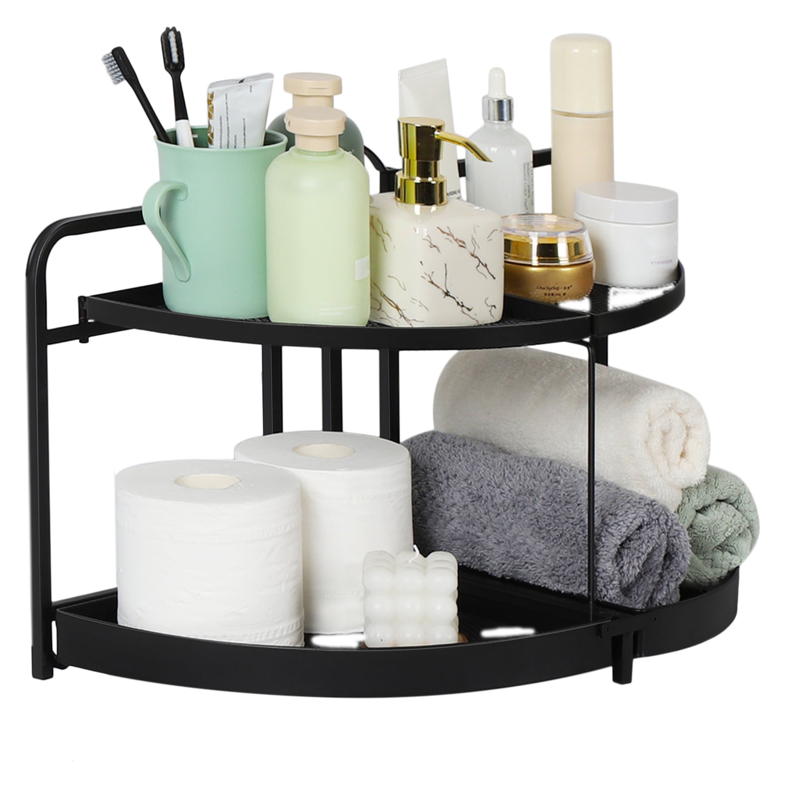 2-Tier Corner Bathroom Counter Organizer - Space-Saving L-Shaped Vanity Shelf for Makeup & Skincare