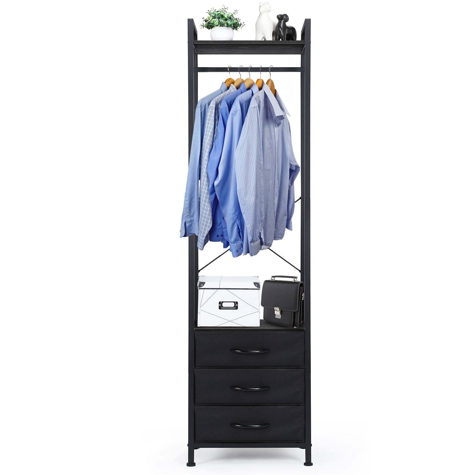 Heavy-Duty Garment Rack with 3 Fabric Drawers - Freestanding Clothes Closet Stand with Top Storage Shelf
