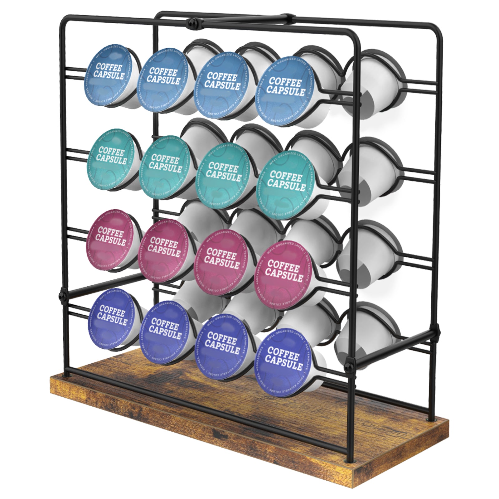 32-Capacity K-Cup Coffee Pod Holder -Rustic Wood & Metal Countertop Organizer