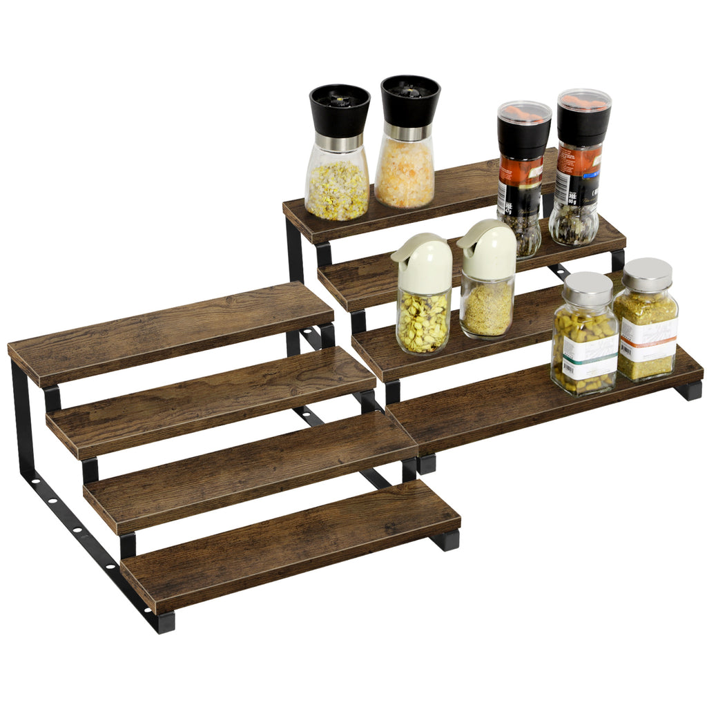 4-Tier Expandable Spice Rack (Set of 2) -Adjustable Step Shelves for Kitchen Cabinets & Countertops