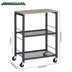 3-Tier Black Rolling Side Table with Wheels, Industrial End Table with Storage Shelves, Mobile Nightstand for Small Spaces, Bedroom, Living Room, Kitchen & Office