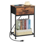 2-Pack Nightstands with Charging Station -Small Bedside Tables with Fabric Drawer for Bedroom