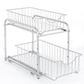 2-Tier Sliding Under Sink Organizer - Stackable Metal Basket Storage Drawer for Kitchen & Bathroom
