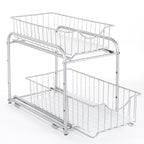 2-Tier Sliding Under Sink Organizer - Stackable Metal Basket Storage Drawer for Kitchen & Bathroom