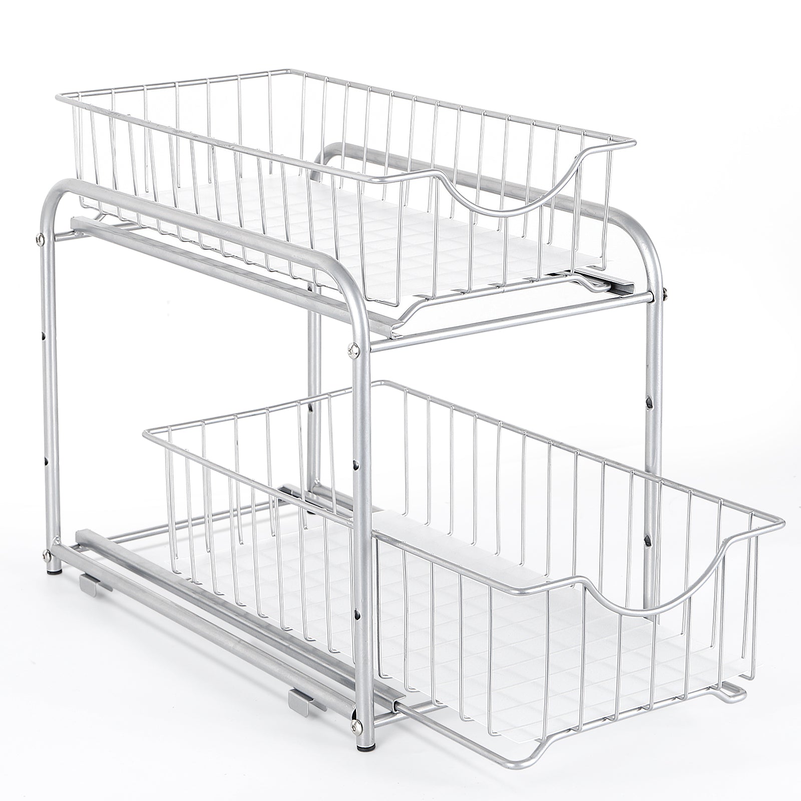 2-Tier Sliding Under Sink Organizer - Stackable Metal Basket Storage Drawer for Kitchen & Bathroom