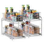2-Tier Sliding Under Sink Organizer - Stackable Metal Basket Storage Drawer for Kitchen & Bathroom