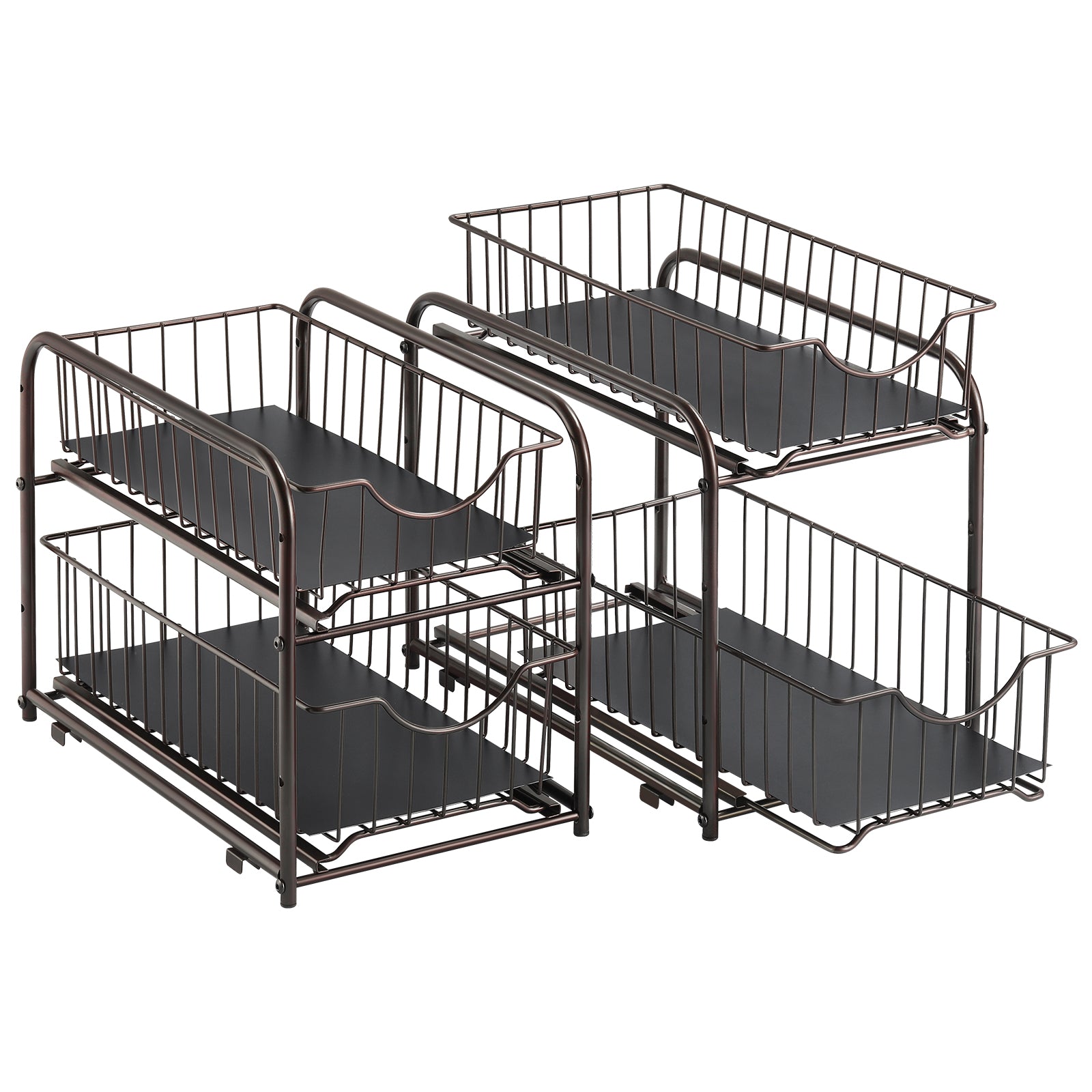 2-Tier Sliding Under Sink Organizer - Stackable Metal Basket Storage Drawer for Kitchen & Bathroom