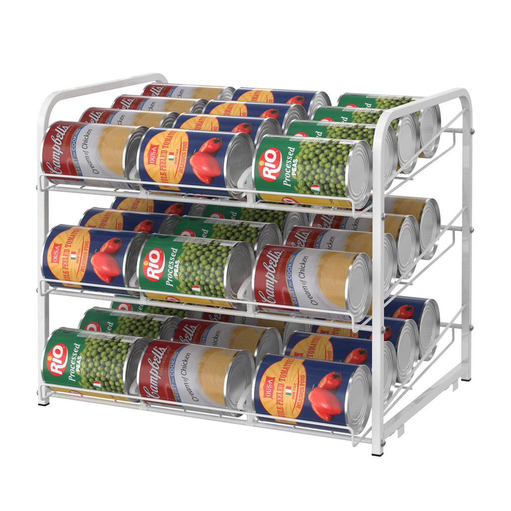 3-Tier Stackable Can Organizer Rack - Pantry Storage Holder for 36 Cans with Adjustable Dividers
