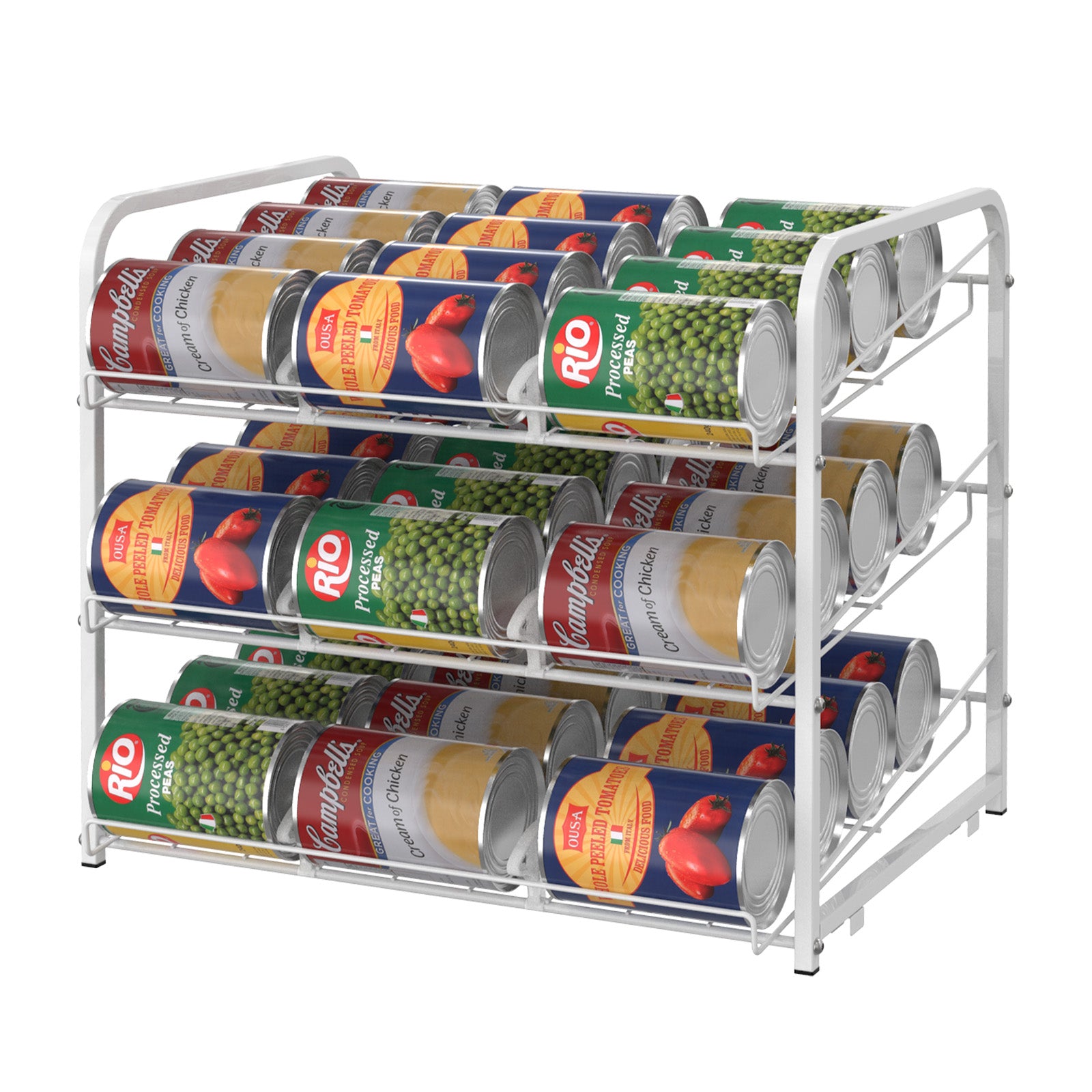 3-Tier Stackable Can Organizer Rack - Pantry Storage Holder for 36 Cans with Adjustable Dividers