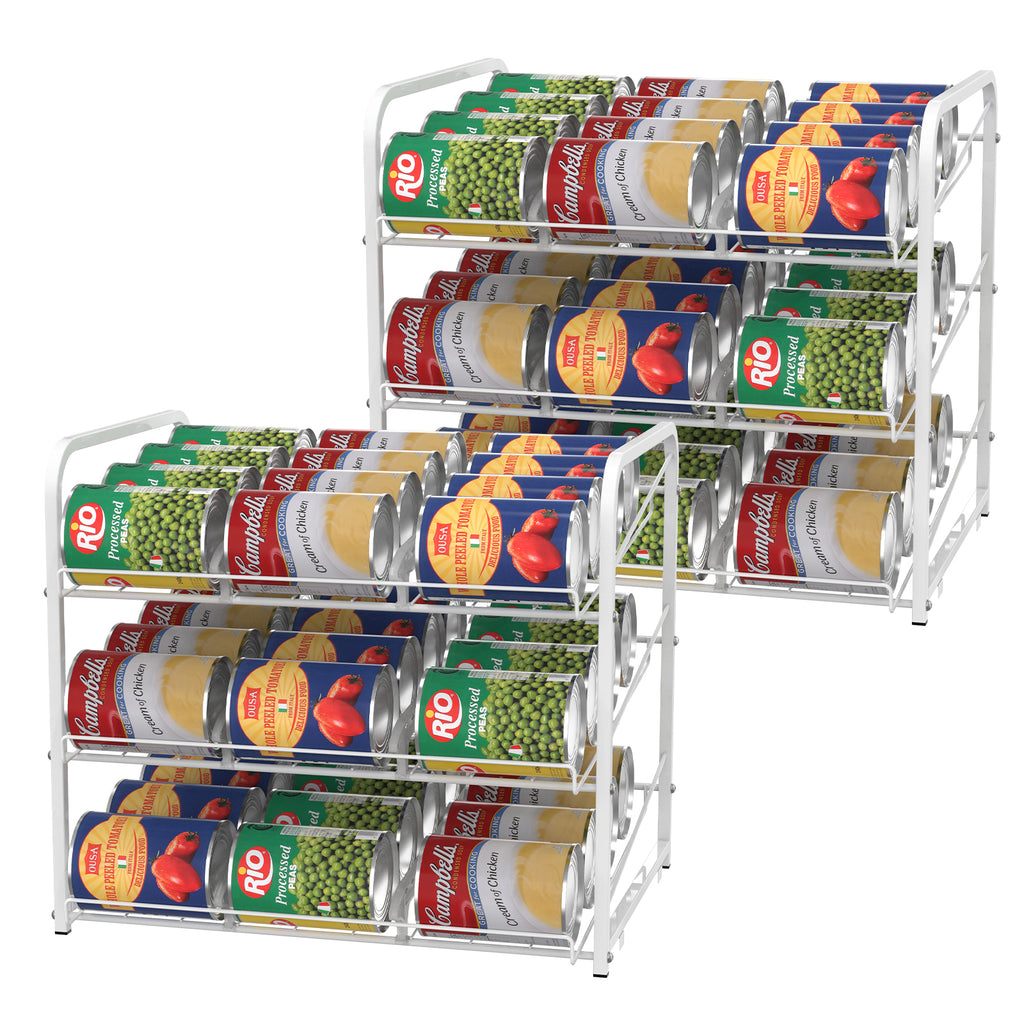 Stackable Can Organizer Rack, 2-Pack White Pantry Can Storage Dispensers, Holds 72 Cans Total