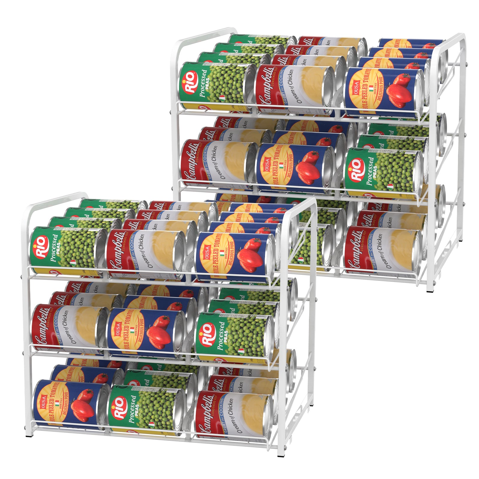 Stackable Can Organizer Rack, 2-Pack White Pantry Can Storage Dispensers, Holds 72 Cans Total