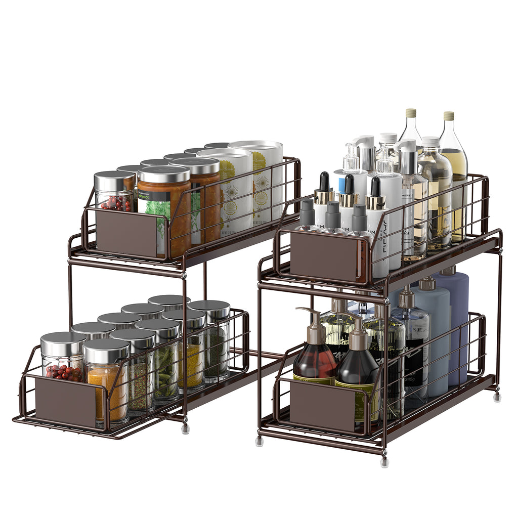 Set of 2 Under Sink Organizers -2-Tier Pull-Out Sliding Basket Storage Shelves