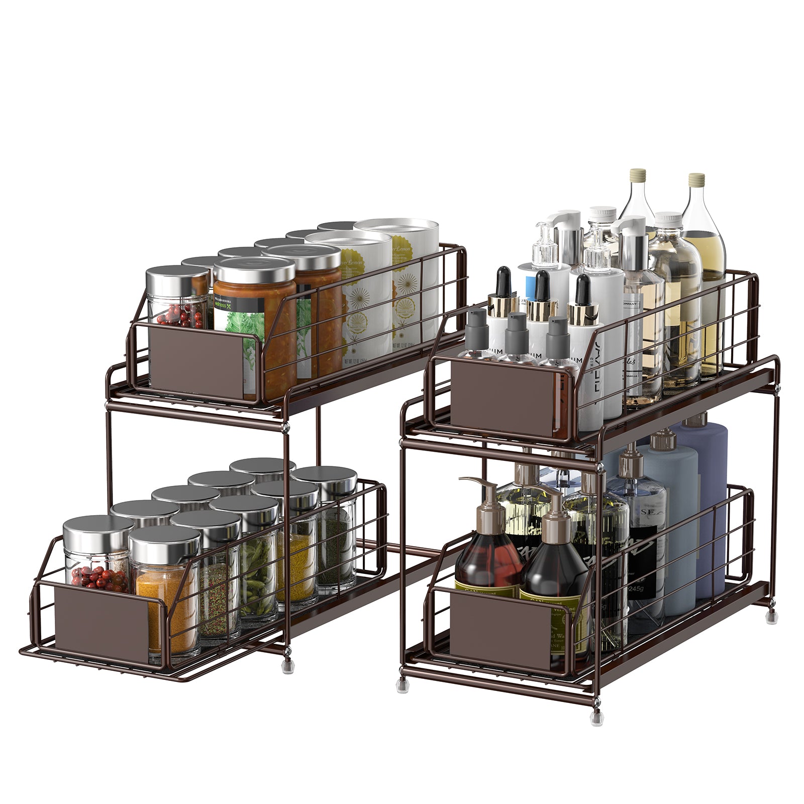Set of 2 Under Sink Organizers -2-Tier Pull-Out Sliding Basket Storage Shelves