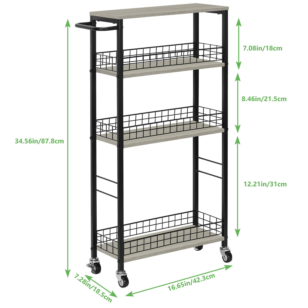 4-Tier Slim Rolling Cart | 7.3" Narrow Slide-Out Pantry Organizer with Rustic Wood Top