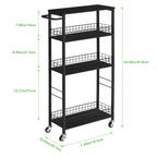 4-Tier Slim Rolling Cart | 7.3" Narrow Slide-Out Pantry Organizer with Rustic Wood Top
