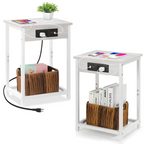 Set of 2 Nightstands with Charging Station - Side Tables with USB Ports & AC Outlets for Bedroom, Black,