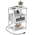 Black Nightstand with Charging Station, 3-Tier End Table with Drawer & USB Ports, for Bedroom & Living Room