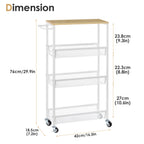 4-Tier Slim Storage Trolley Cart - Narrow Rolling Organizer Unit on Wheels, Mesh Baskets