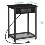 Set of 2 Nightstands with Charging Station - Side Tables with USB Ports & AC Outlets for Bedroom, Black,