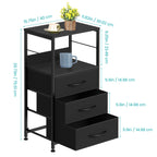 Bedside Table with Fabric Drawers - Industrial Nightstand for Bedroom & Dorm, Black/ Rustic Brown/White