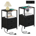 2-Pack Nightstands with USB Ports & Outlets -Black End Tables with Storage Drawers for Bedroom & Dorm