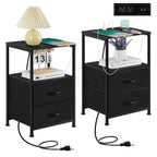 2-Pack Nightstands with USB Ports & Outlets -Black End Tables with Storage Drawers for Bedroom & Dorm