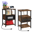 Black Nightstand with Charging Station, 3-Tier End Table with Drawer & USB Ports, for Bedroom & Living Room
