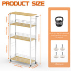 4-Tier Slim Rolling Cart | 7.3" Narrow Slide-Out Pantry Organizer with Rustic Wood Top