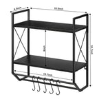 2-Tier Wall Mounted Bathroom Shelf - Rustic Wood Towel Rack with Hooks & Towel Bar Organizer,