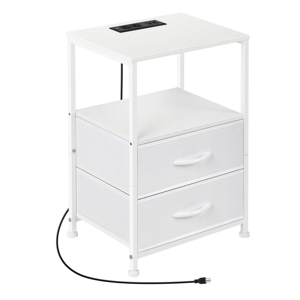 2-Pack Nightstands with USB Ports & Outlets -Black End Tables with Storage Drawers for Bedroom & Dorm