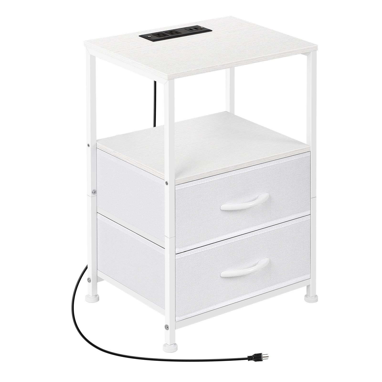 2-Pack Nightstands with USB Ports & Outlets -Black End Tables with Storage Drawers for Bedroom & Dorm
