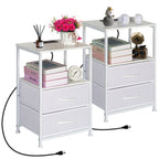 2-Pack Nightstands with USB Ports & Outlets -Black End Tables with Storage Drawers for Bedroom & Dorm