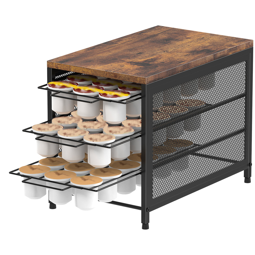 54/72-Capacity 3/4-Tier K-Cup Drawer Organizer -Rustic Coffee Pod Holder for Countertops