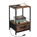 Black Nightstand with Charging Station, Bedside Table with USB Ports & Fabric Drawer, 2-Pack