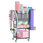 Portable Home Gym Organizer Rack -Black Movable Storage for Yoga Mats, Foam Rollers & More