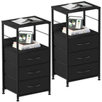 Bedside Table with Fabric Drawers - Industrial Nightstand for Bedroom & Dorm, Black/ Rustic Brown/White