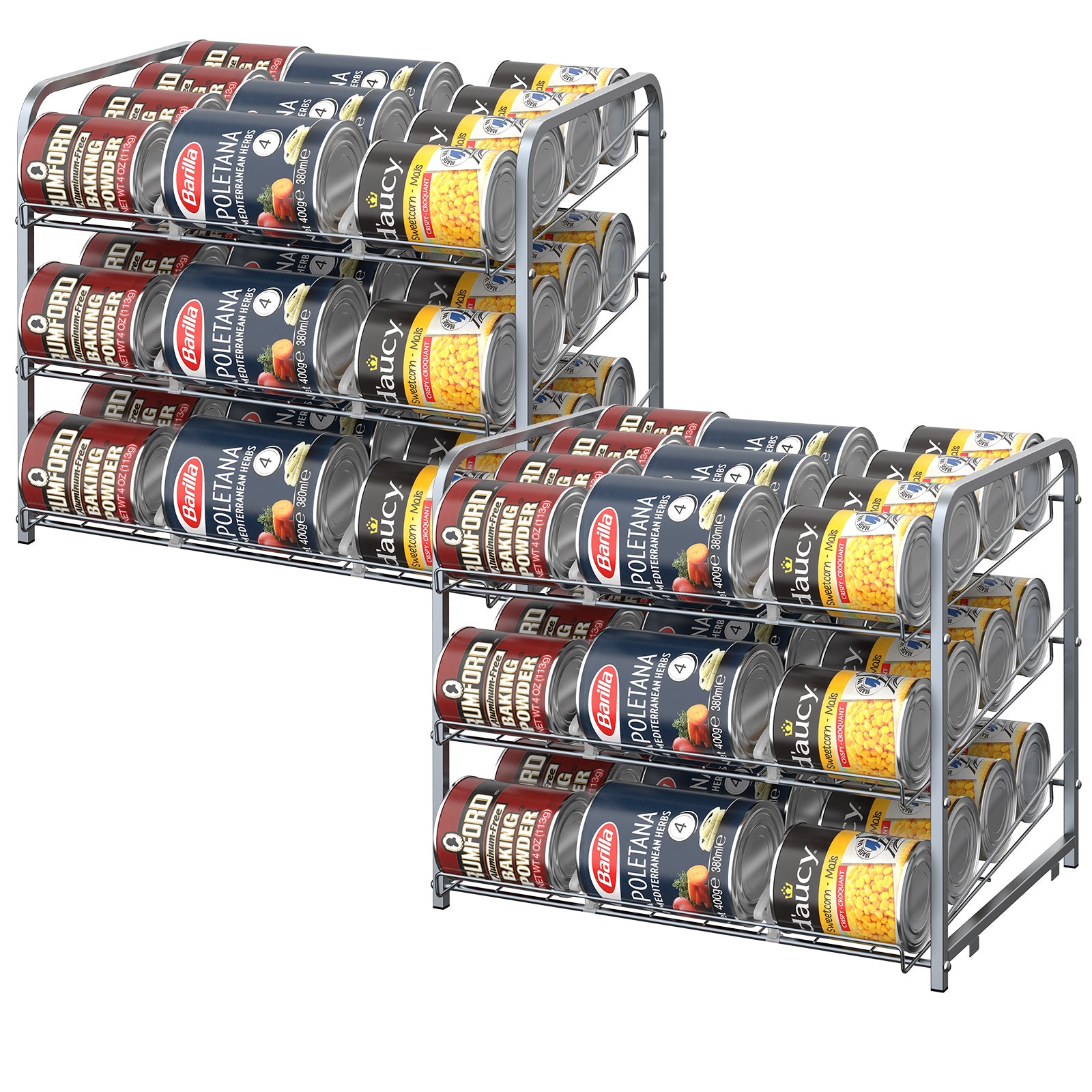 Stackable Can Organizer Rack, 2-Pack Brown Pantry Can Storage Dispensers, Holds 36 Cans Total