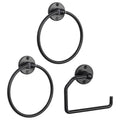 Matte Black Bathroom Hardware Set (3-Piece) - Towel Rings & Toilet Paper Holder Kit