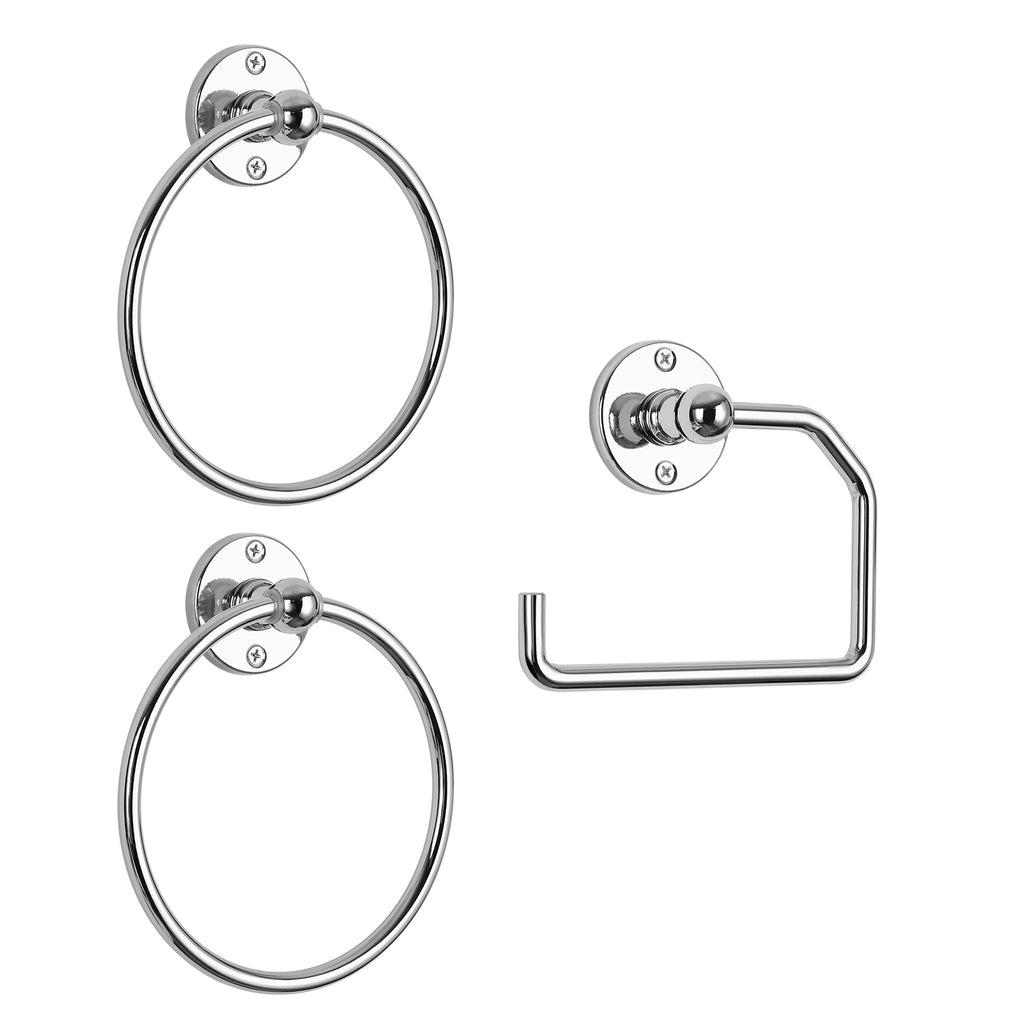 Matte Black Bathroom Hardware Set (3-Piece) - Towel Rings & Toilet Paper Holder Kit