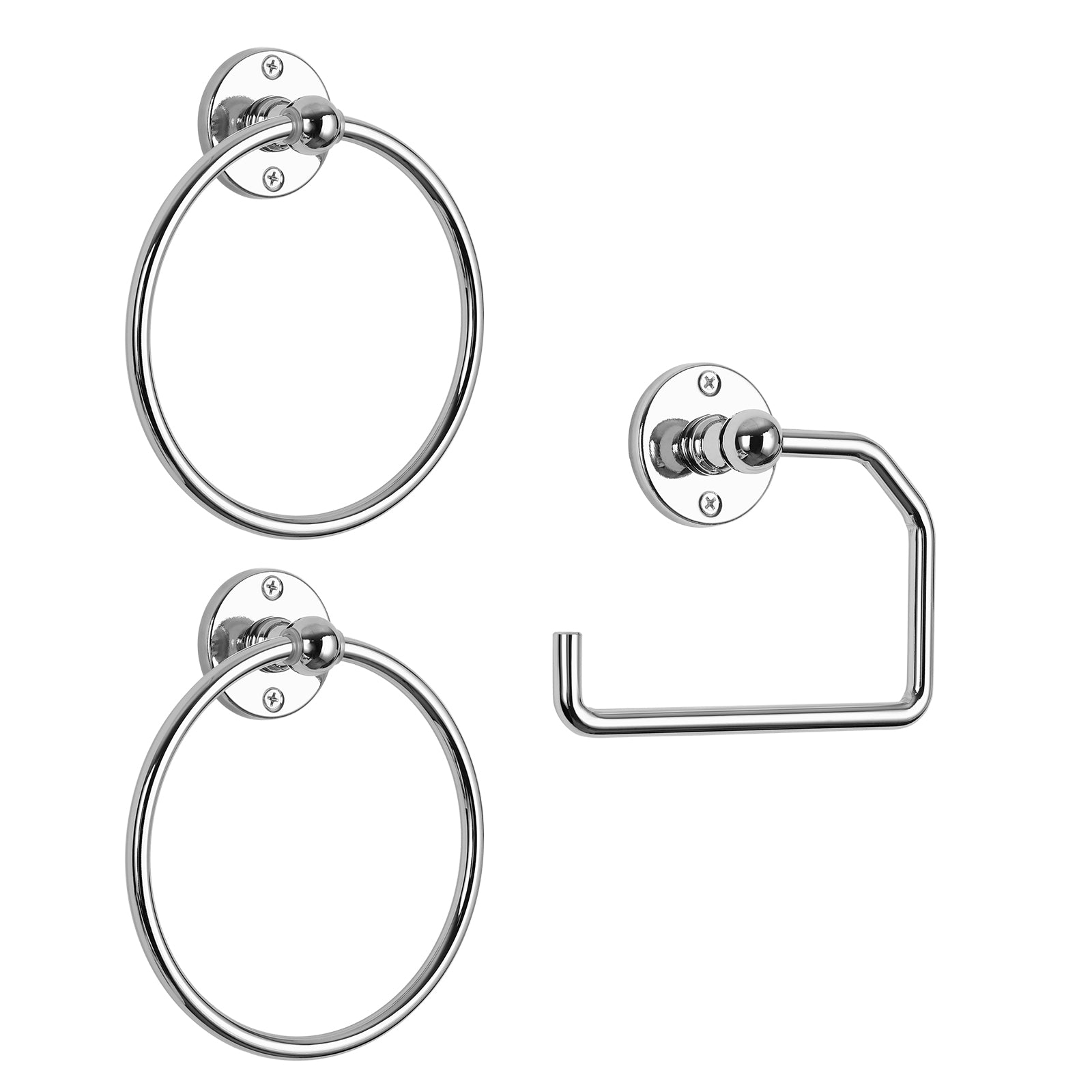 Matte Black Bathroom Hardware Set (3-Piece) - Towel Rings & Toilet Paper Holder Kit