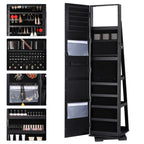 360Â° Swivel Jewelry Cabinet Armoire with Full-Length Mirror - Lockable Jewelry Organizer with Rear Storage Shelves & Large Capacity Makeup Storage, Black
