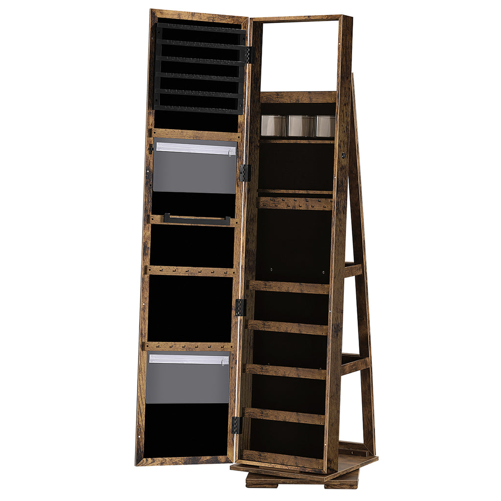 360Â° Swivel Jewelry Cabinet Armoire with Full-Length Mirror - Lockable Jewelry Organizer with Rear Storage Shelves & Large Capacity Makeup Storage, Black