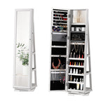 360Â° Swivel Jewelry Cabinet Armoire with Full-Length Mirror - Lockable Jewelry Organizer with Rear Storage Shelves & Large Capacity Makeup Storage, Black
