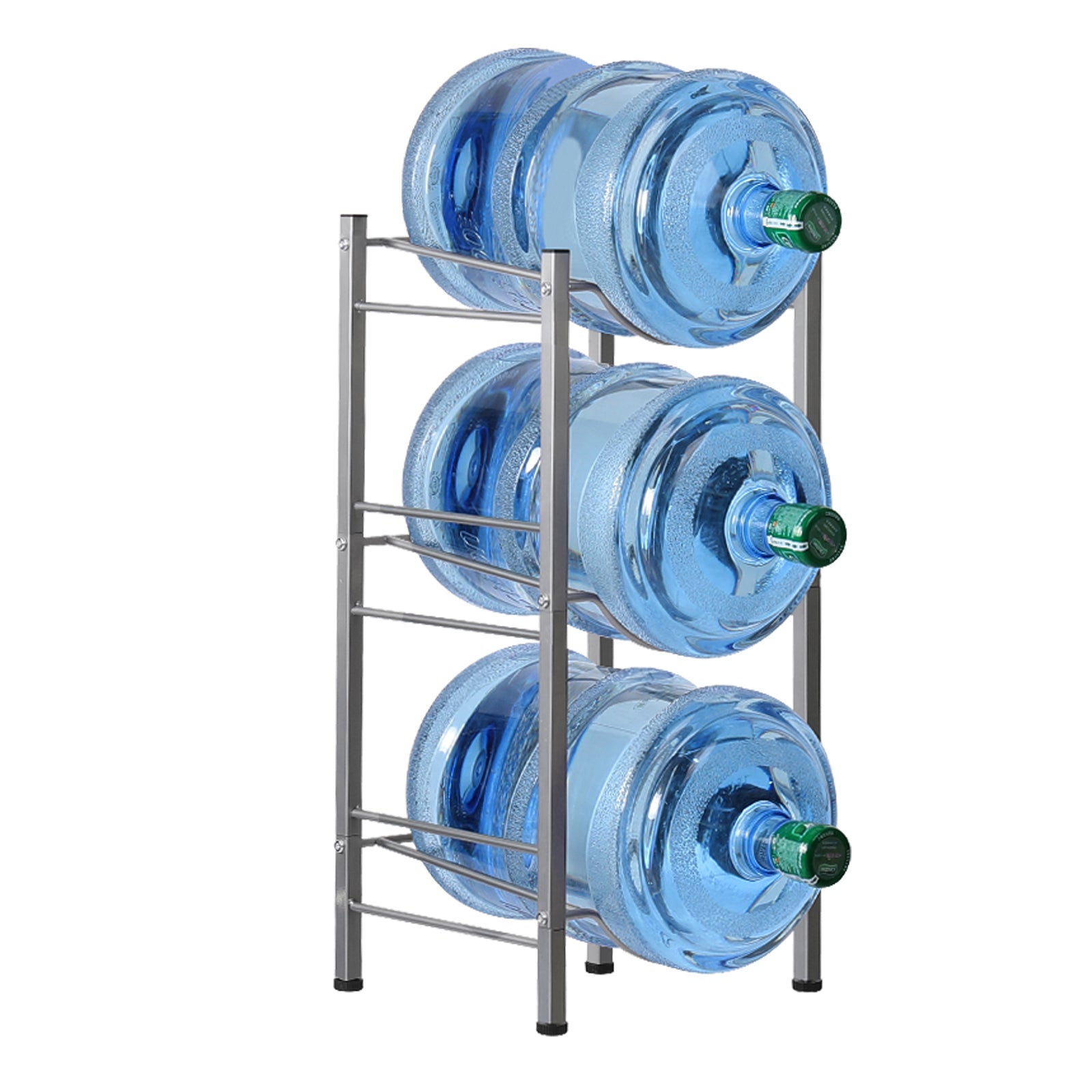 3-Tier Heavy Duty 5-Gallon Water Bottle Holder - Detachable Black Steel Storage